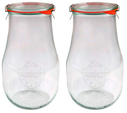 X2 WECK 739 2700ml Tulip Storage Jars Including Glass Lids, Seals & Clamps for Sourdough, Preserving, Canning, Yoghurt, Kimchi, Jam