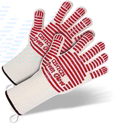 Long Wrist Protect Extreme Heat Resistant Gloves - Thick, Light-weight & Flexible, 2 Gloves - Use in Dutch Oven, Big Green Egg, Pizza Stone, Cast Iron Pan, Fireplace Tools, Outdoor(Long red(2 PCS))