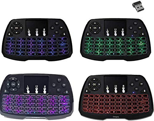 Ovegna A4: Mini Clavier sans Fil AZERTY, Wireless 2.4Ghz, Touchpad, Rechargeable par Batterie & Piles, Rétro-éclairée Couleurs, pour SmartTV, PC, Mini PC, Mac, Raspberry, Consoles et Android Box