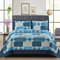 Patchwork Quilt Bedspread Super King Size - 3 Pcs Box Pattern Thick Cotton Filling Bed Warmer Large Blanket Bed Spread With Quilt Fabric 2 Pillowcase - Denim Blue