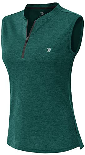 YSENTO Damen Golf Poloshirt Ärmelloses Tennis Shirts Atmungsaktiv Sport Tank Tops mit 1/4 Reißverschluss(Grün,M)