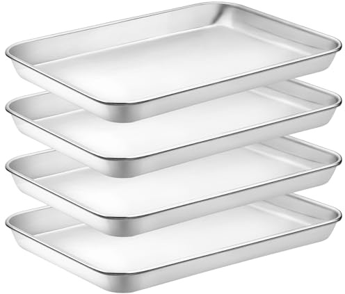 CEKEE Backblech-Backblech, kleine Backbleche zum Backen, Backbleche für den Ofen, verwindungsbeständig, robust und rostfrei, Größe 24 x 17 x 2,4 cm, 4 Stück