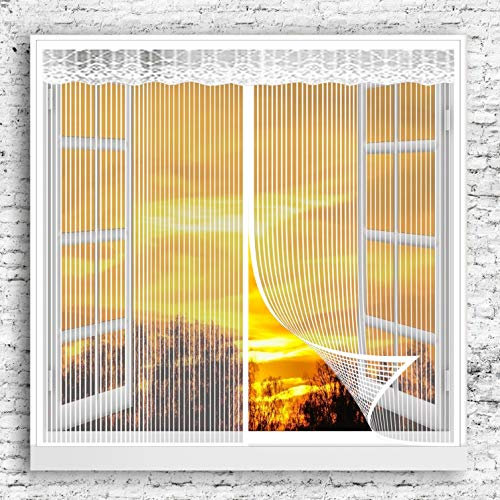 GOUER Fliegengitter Fenster 110x130cm Auto Schließen Faltbar Magnet isolierter Türvorhang Insektenschutz für Tür Balkontür Wohnzimmer Terrassentür, Weiß A