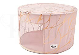 Periea 'Abby' Round Home Storage Boxes with Zip Lids, Front Window & Folding Steel Frame (Rose Gold, Large)