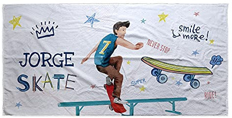 LolaPix Strandtuch Kinder. Personalisiert Strandtuch. Strand Badetuch mit Namen. Personalisierte Handtuch. Personalisierte Geschenke. Verschiedene Designs und Größen. Skate