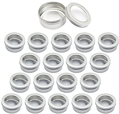 ZEOABSY 50 Stück 150ml Silber Leere Aluminiumdose Aluminium Runde Aludose Blechdosen mit Schraubdeckel Sichtfenster Cremedosen Dosen für DIY Salben Kerze Kosmetik Rasierseife