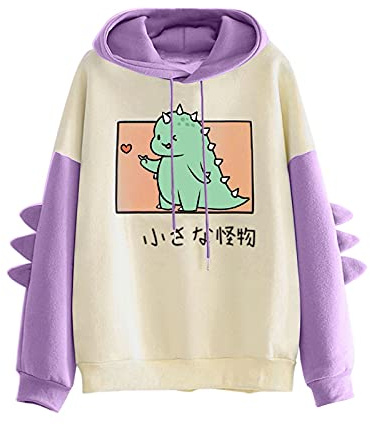 PAIDAXING Felpa con cappuccio a forma di dinosauro, da donna, con corna su maniche, in cotone, per ragazza, casual, per inverno, autunno, primavera, taglia S-5XL