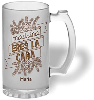 Bee Ingenious Jarra cerveza personalizada de cristal esmerilado. Jarra de cerveza original. Colección familiares. (Madrina)