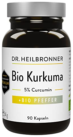 Bio Kurkuma von Dr. Heilbronner + schwarzer Pfeffer - 90 Kapseln i.d. Glasflasche - Vegan