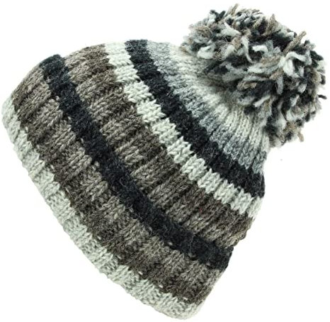 LOUDelephant Strickmütze aus grobem Wollstrick, Gestreifte Naturfarben, One size