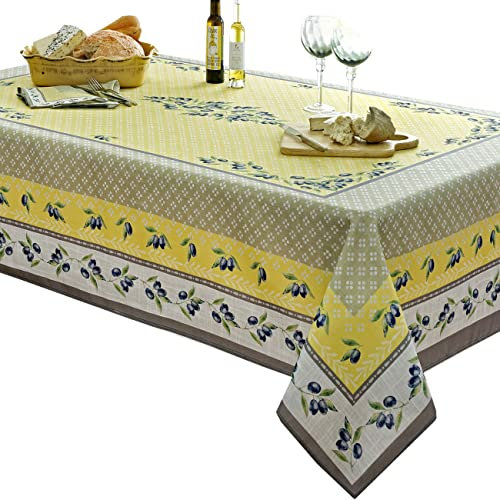 Home Bargains Plus Provence Olivier Tischdecke mit gelbem und grauem Olivendruck, für drinnen und draußen, schmutz- und wasserabweisend, 152,4 x 304,8 cm, rechteckig/rechteckig