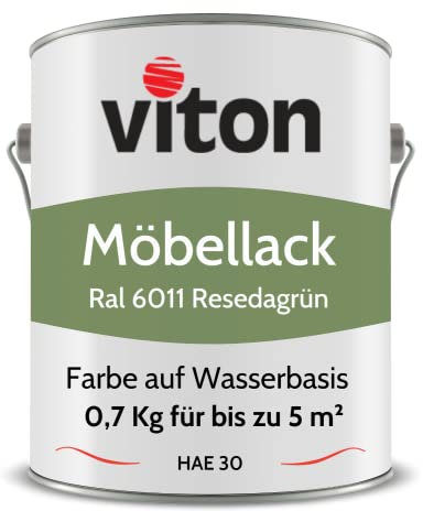 Viton Möbellack - 0,7 Kg - Seidenmatt Resedagrün - Möbelfarbe auf Wasserbasis - RAL 6011 Resedagrün