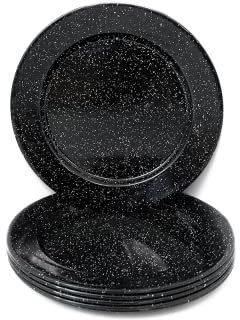 Graniteware - Juego de 6 platos de acero esmaltado, 27 cm, color negro