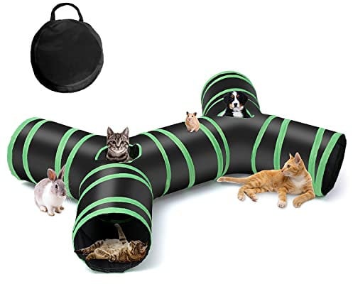 Upgraded Cat Tunnel Bone-Type, 4 Way Collapsible Cat Playhouse Pet Play Tunnel Tube with Storage Bag for Cats, Puppy, Rabbits, Ferret, Guinea Pig, Indoor and Outdoor Use