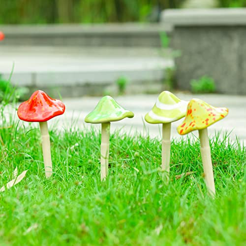 Keramik-Pilz-Gartendekoration – 4 Stück Keramikpilze für Garten, Pilz-Statue, Dekoration, Feengarten, Rasen, Ornament, Dekoration