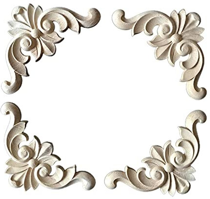 MagiDeal 4pcs Bois Sculpté Applique Figurines en Bois Moulures Cadre pour Décoration, 6cmx6cm