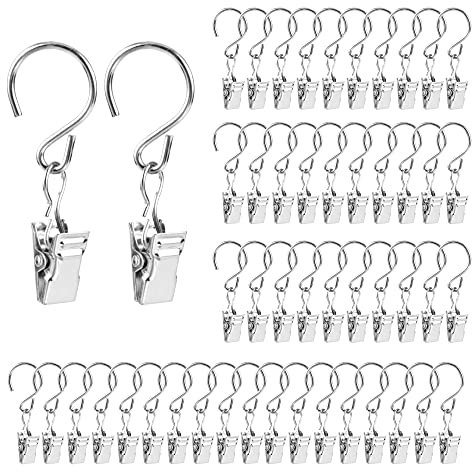 50 Stück Vorhang Clips Gardinen Metall Klammern mit S Haken Gardinenklammern für Aufhängen von Vorhängen, Fotos, Hausdekoration, Lampenhaken für Weihnachtsfeier Festival Dekoration (Silber)