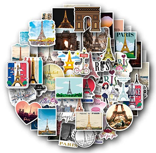 APAREAL Paris Sticker Decals 50 Stück, Eiffelturm Frankreich Aufkleber für Koffer Laptop Scrapbooking Skateboard Snowboard Auto Motorrad, Wasserfeste Vintage Sticker