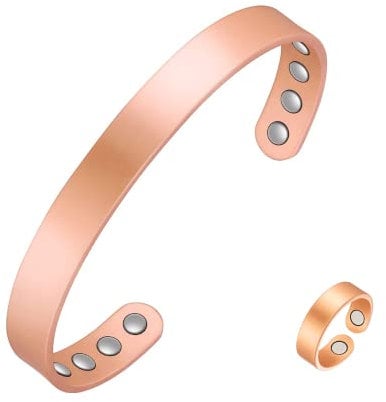 GROUNDSHAKER® Copper Magnetic Bracelets and Ring for Men&Women | Copper Magnetic Bracelet Ring with Powerful Magnets Adjustable Size with Gift Box(Rose Gold)