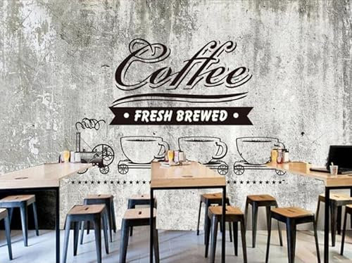 3D Fototapete Tapete Foto Cafe Wandbild Gebrühter Kaffee Restaurant Tapete 3D Coffee Shop Industriedekor Graue Zementtapete 3D-200Cmx140Cm