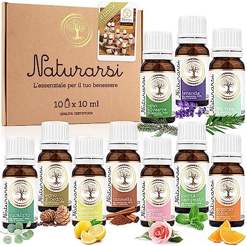 Naturarsi 10 Oli Essenziali Naturali e Puri per Diffusori o Massaggi Corpo e Ricette su Ebook, 10x10ml