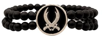 Gök-Türk Stretcharmband für Herren Unisex 2 Schwerte Zülfikar Hz.Ali Aleviten - schwarze Perlen