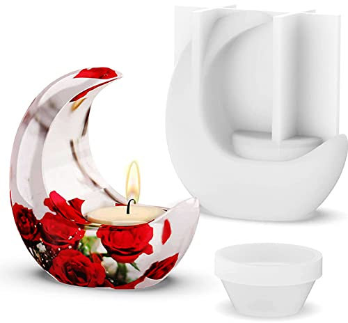 Kerzenhalter Epoxidharz Silikonformen Mond Kerzenhalter Harzform DIY Candle Holder Resin Mold Halbmond Teelichthalter Gießform für Machen Sie kleine Kerzenhalter Haus Dekoration(Mondtyp)