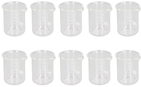 10Pcs Lab Beakers Set, 50ml Glass Graduated Measuring Beaker Thick Experimental Graduated Cylinder Cup with Clear Standard Scale Line for Science Lab Kitchen