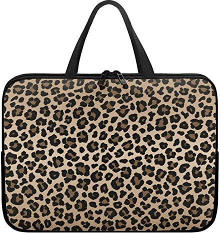 Chaqlin Leopard Print Laptop Sleeve Briefcase Handbag Women Men Slim Computer Bag Work Bag, 13 Inch Laptop Protective Case Portable Notebook Cover with Zipper