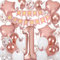 1st Birthday Decorations for Girls, Rose Gold 40 Inch Age 1 Foil Balloons with Happy Birthday Banner and Butterfly Stickers, for Baby Shower, Girls Women Party Decorations
