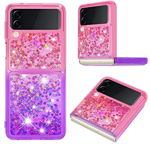 IMEIKONST Custodia Compatibile con Samsung Galaxy Z Flip 4, Brillantini Glitter Gradient Sabbie Mobili Cover Trasparente Rigida Silicone Bumper Case Custodie per Samsung Z Flip 4. Rosa Viola YB