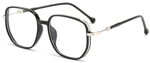 KAEOISFU Übergroße glänzende Lesebrille 1,0 für Männer und Frauen, Anti-Blaulicht-Computerlesegerät, Stilvoll Computerbrille, Großem Rahmen Anti-Augenermüdung Leser Brille