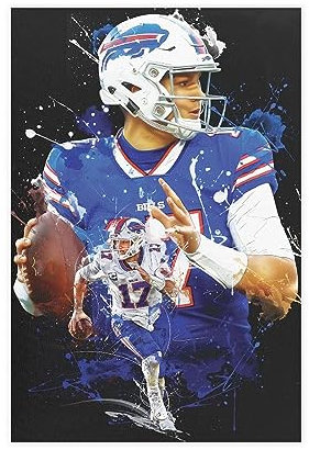BAVIEN Josh Allen Poster, Fußballkunst, Leinwand-Poster, Schlafzimmer-Dekor, Sportlandschaft, Büro, Raumdekoration, Geschenk, Unrahmen: 30 x 45 cm