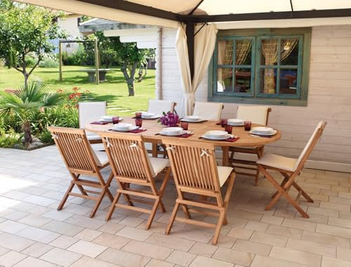CAESAROO Tisch Alicudi oval 180 x 120 ausziehbar aus Teakholz - Holz