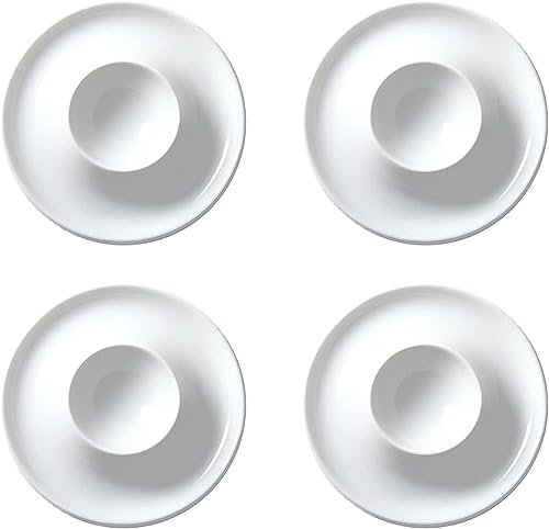 LATRAT 4 Stück Keramik-Eierbecher, Eierbecher weiß, Mit Ablage Eierständer Egg Cup, Geeignet für Küche Esszimmer, Orbicular 9 * 9 * 2.5