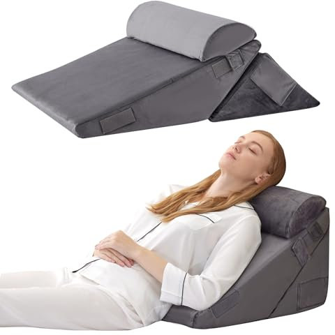 Bedluxe Set di 3 cuscini ortopedici a cuneo per letto, in schiuma, per supporto post-chirurgico, per schiena, gambe e ginocchia, regolabili, 22,9 e 30,5 cm, cuscino triangolare pieghevole per dormire,