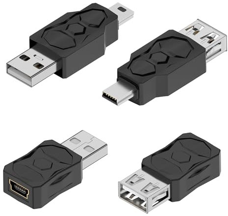 GELRHONR 4PCS Adattatore da USB a Mini USB, USB 2,0 A Maschio a USB B Mini Convertitore femmina a 5 pin Supporta la ricarica 5V / 2A 480Mbps Trasferimento dati per camere digitali (USB to Mini USB)