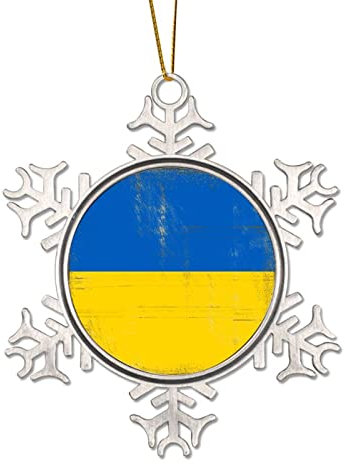 LUIJORGY Metall Weihnachtsdeko Schneeflocke Ukraine Nationalflagge Winter Christbaumschmuck Weihnachten Souvenir Sammlerstück Neujahr Party Dekoration