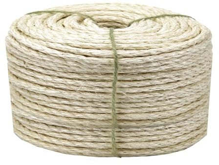White Sisal Rope 3mm by 164-Feet for Cat Scratching Post Tree Tower Replacement Repair and Replace, DIY Hemp Twine Rope for Kittens Shelves Furniture Window Bed Perch House Climbing, 3mm by 50m