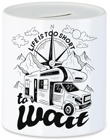 Hey!Print Camping Spardose mit Spruch Life is Too Short Geschenk für Camper Wohnmobil Womo