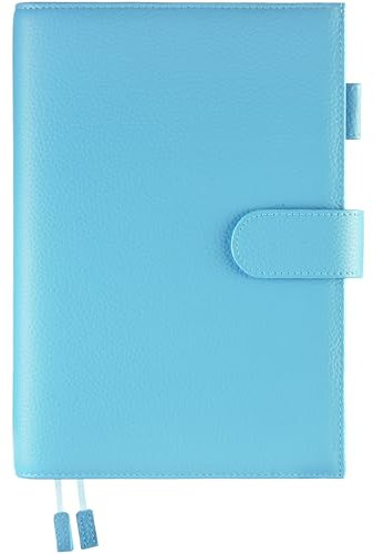 Ox Knight Lederplaner-Einband für Hobonichi Cousin, Stalogy, Midori, Leuchtturm1917 und mehr, A5, mit Stiftschlaufe, Kartenfächern, Rückentasche und Lesezeichen, (Hellblau)