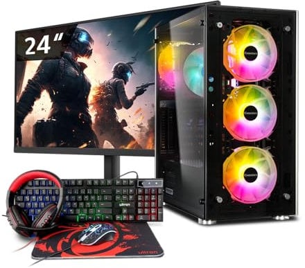 Memory PC Gamer-PC, Ryzen 5 3400G 4X 3.70GHz, 16 GB DDR4, 1000 GB SSD M.2, Win 11 Pro 64bit + 24 Zoll + Ultron Hawk Gaming Kit 4in1 Set