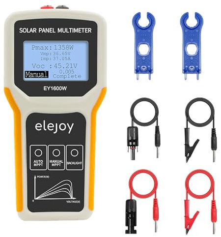 SolaMr 1600W Upgrade Solarpanel Tester MPPT Photovoltaik-Multimeter mit ultra Klarem LCD, Intelligente MPPT Leerlaufspannung Fehlersuche und Datenprüfung für Solar-PV-Prüfung -EY 1600W