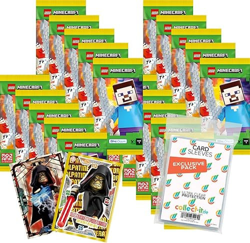 Bundle mit Lego Minecraft Serie 1 Trading Cards - 20 Booster + Exklusive Collect-it Hüllen