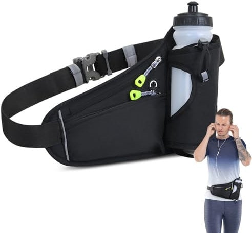 Roysmart Ceinture de Course Porte-Bidons Running, Sac Banane Réglable pour Homme et Femme, Portable Grande Capacité Belt Sac Banane pour Le Jogging, La Course, Le Sport, Le Fitness, Noir