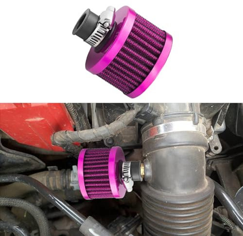 deemars Filtro di Aspirazione Dell'aria, Filtro Aria a Freddo, Filtro di Aspirazione Aria Sfiatatoio Turbo, Accessorio Universale per Auto e Moto per lo Sfiatatoio del Carter da 12 mm (Viola)