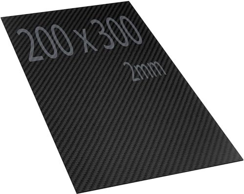 Placa de Fibra de Carbono de 200 x 300 mm. 2mm de espesor. Lámina de Fibra de Carbono 3K Mate. Resistente y gran dureza, para corte con CNC. Plancha de Fibra de Carbono de 200mm x 300mm