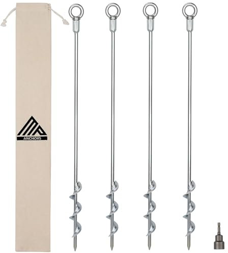 Earth Anchors - 24 Set of 4 Heavy Duty Ground Stakes with Drill Bit - Mobile Home, Shed & Swing Set Anchors - Tree & Awning Canopy Stakes