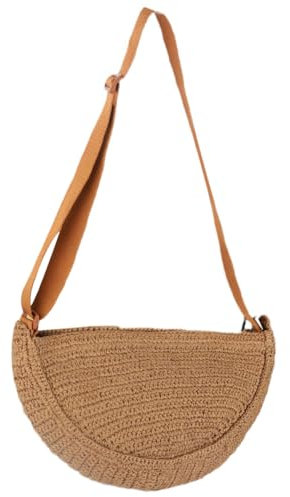 GSenhui Sac à bandoulière en paille pour femme - Demi-lune - Sac à bandoulière léger - Pour l'été - Sac à bandoulière en paille - Sac à bandoulière pour la plage et les voyages, A2 - Beige.