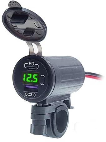 Puerto de cargador USB para motocicleta, cargador de teléfono para motocicleta,Puerto USB de doble puerto para motocicleta - Pantalla LED de voltímetro, toma de corriente impermeable para cargador USB